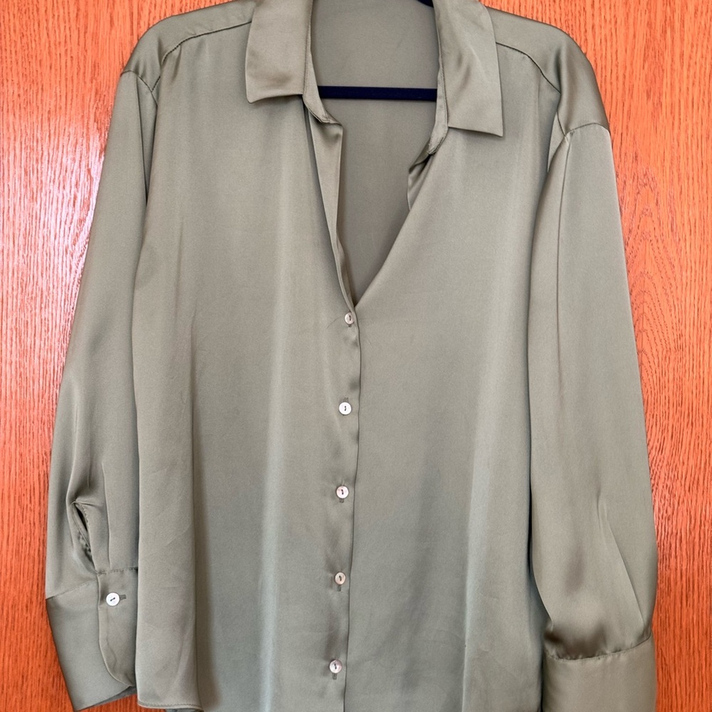 Zara sage light green blouse with beautiful details.